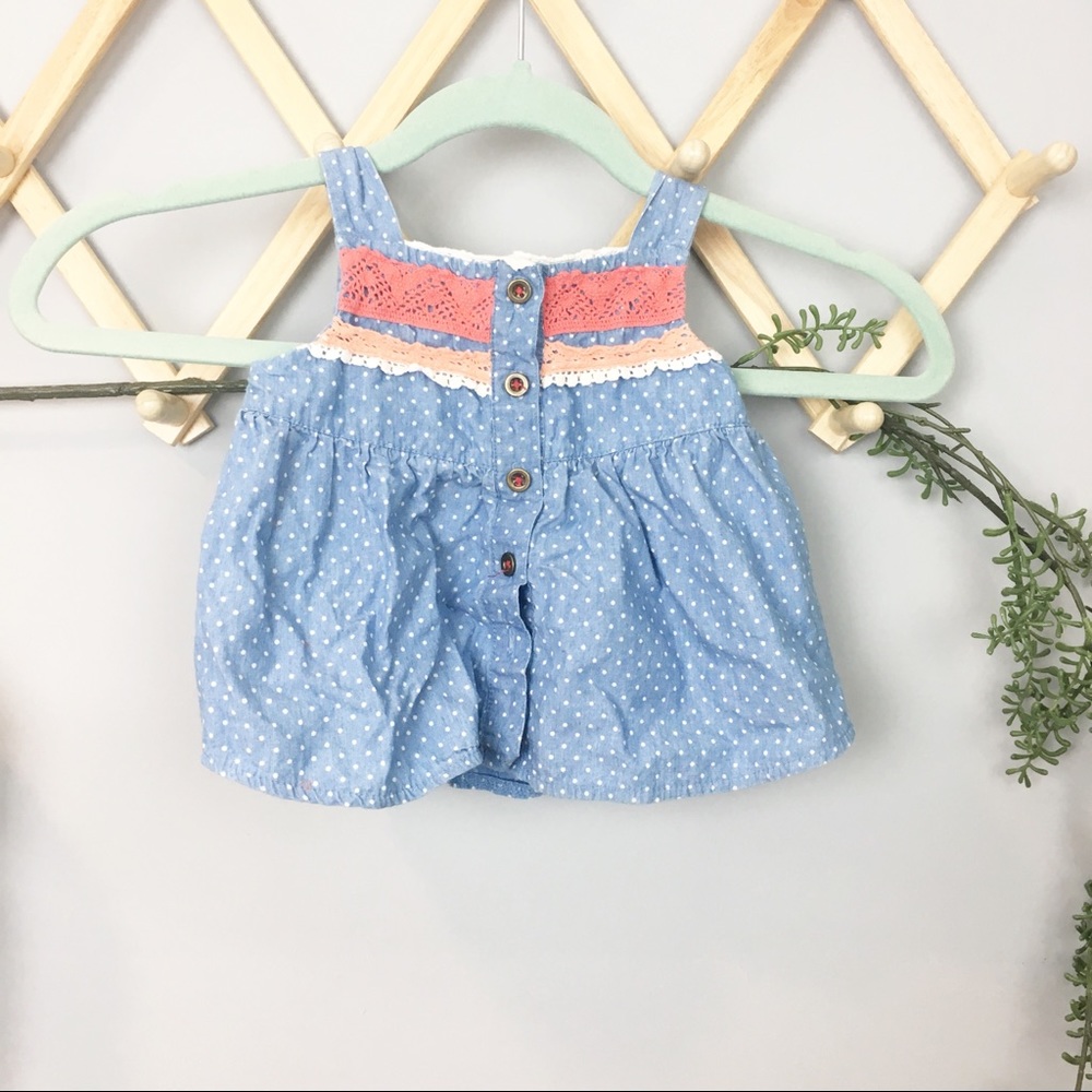 LITTLE LASS // Chambray polka dot dress SIZE 24M